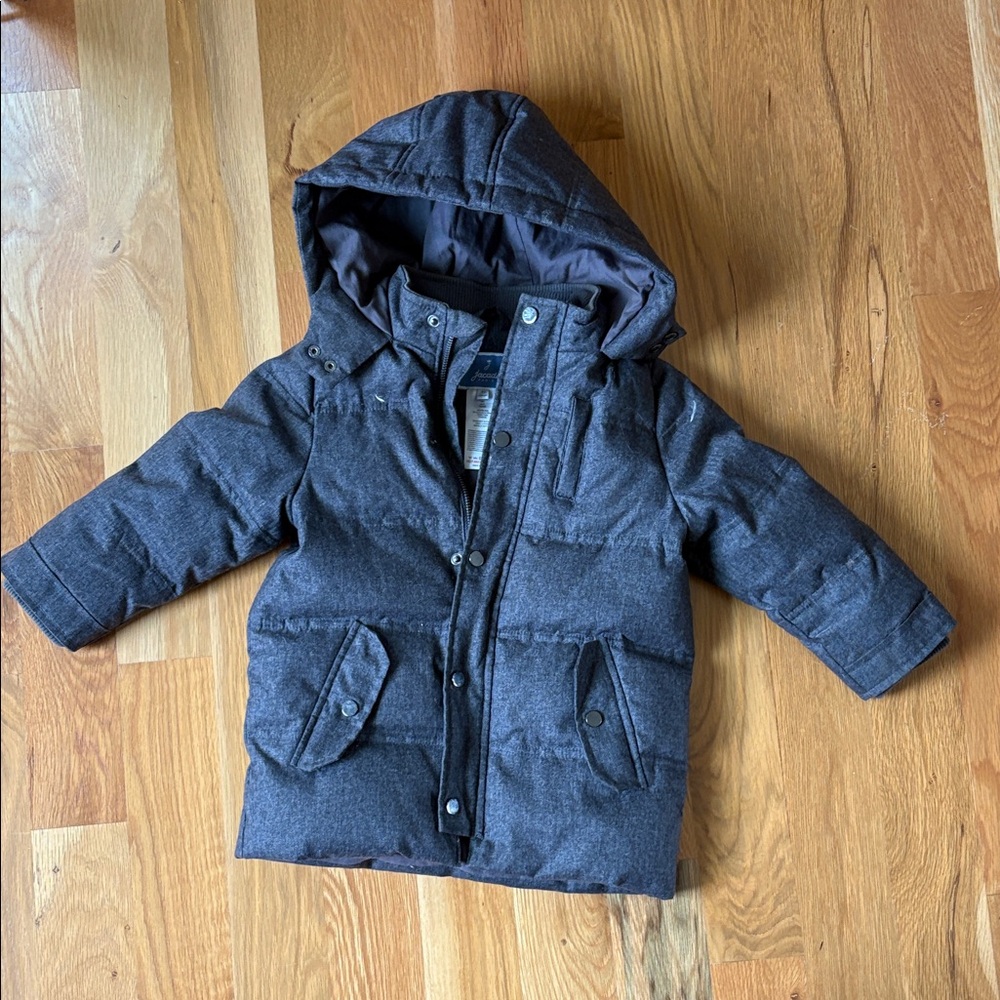 Jacadi Charcoal Hooded down puffer coat in EUC Sz 4